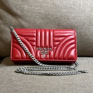 Prada Red Leather Diagram Wallet on Chain